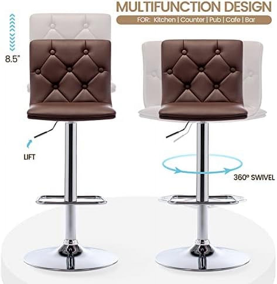 Tufted Adjustable PU Leather Swivel Barstools Set of 2 (Brown) L38924