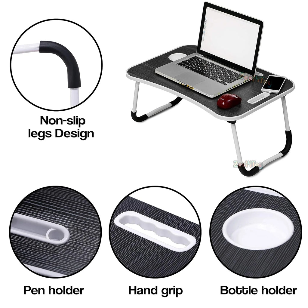 Black Portable Wood Folding Lap Desk with Cup Holder N6568
