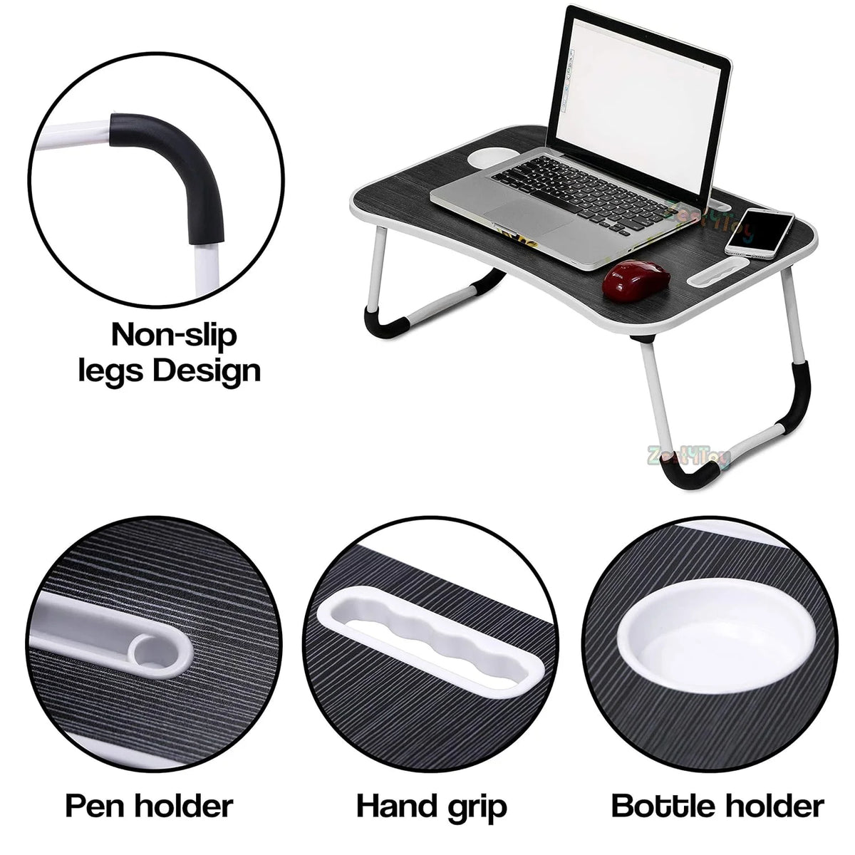 Black Portable Wood Folding Lap Desk with Cup Holder N6568