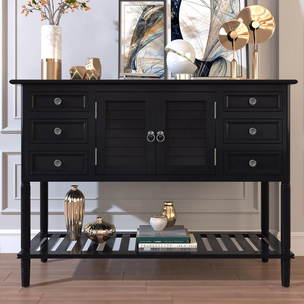Light Green MDF Sideboard Console Table with 6 Drawers S690