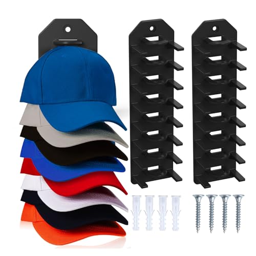 2 Pack Hat Organizer for Baseball Caps, Wall Hat Rack, Hold Up to 16 Hats E187