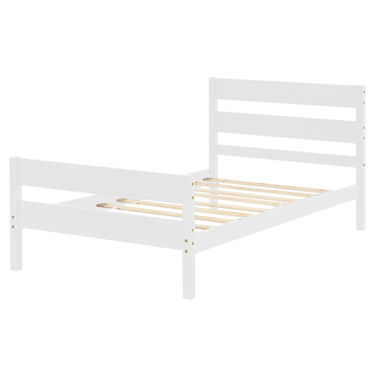 White Twin Bed with Headboard and Footboard W43874