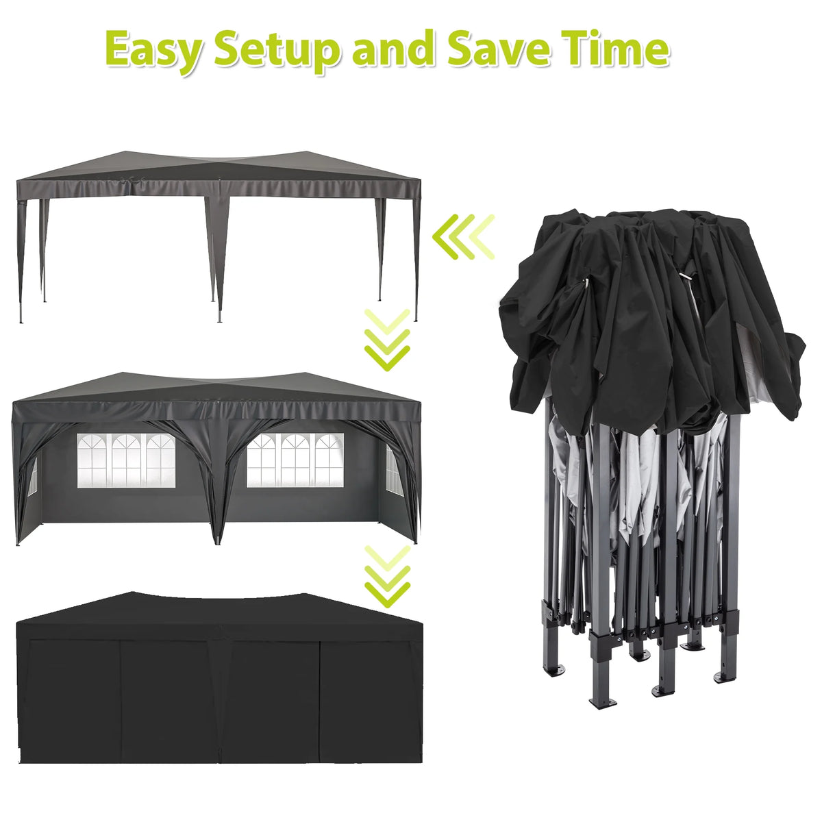 10x20 Pop-up Canopy Tent with 6 Sidewalls, Black B3674