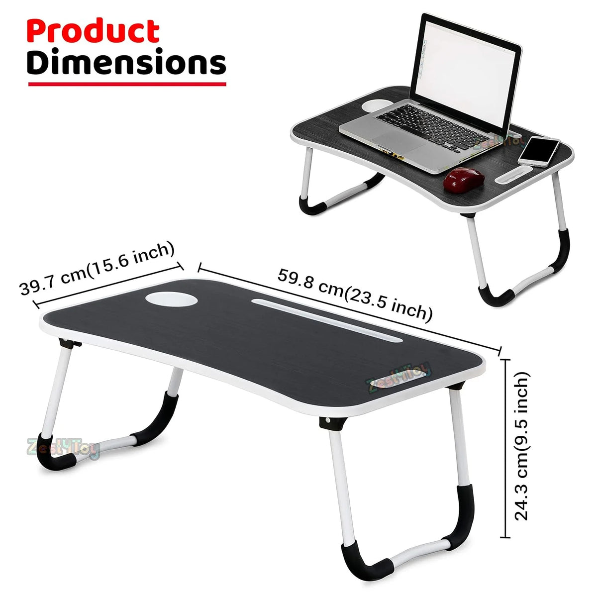 Black Portable Wood Folding Lap Desk with Cup Holder N6568
