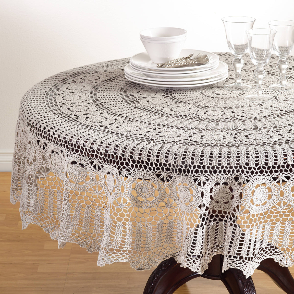 Handmade Crochet Lace Table Linens Grey U886499