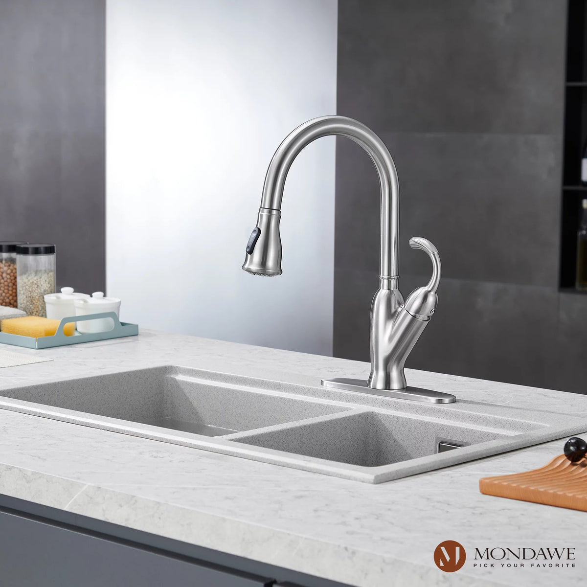 Single Handle Brushed Nickel Pull Down Kitchen Faucet T542