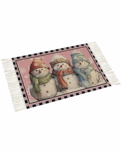 Christmas Blush Pink Large Area Rug 4x6ft Woven Runner Rug with Tassels S50837