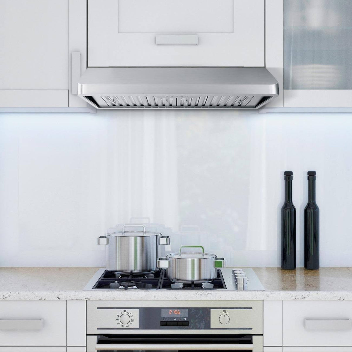 Stainless Steel Ducted Under Cabinet Range Hood with Push Button Controls, LED Lighting and Permanent Filters A81287