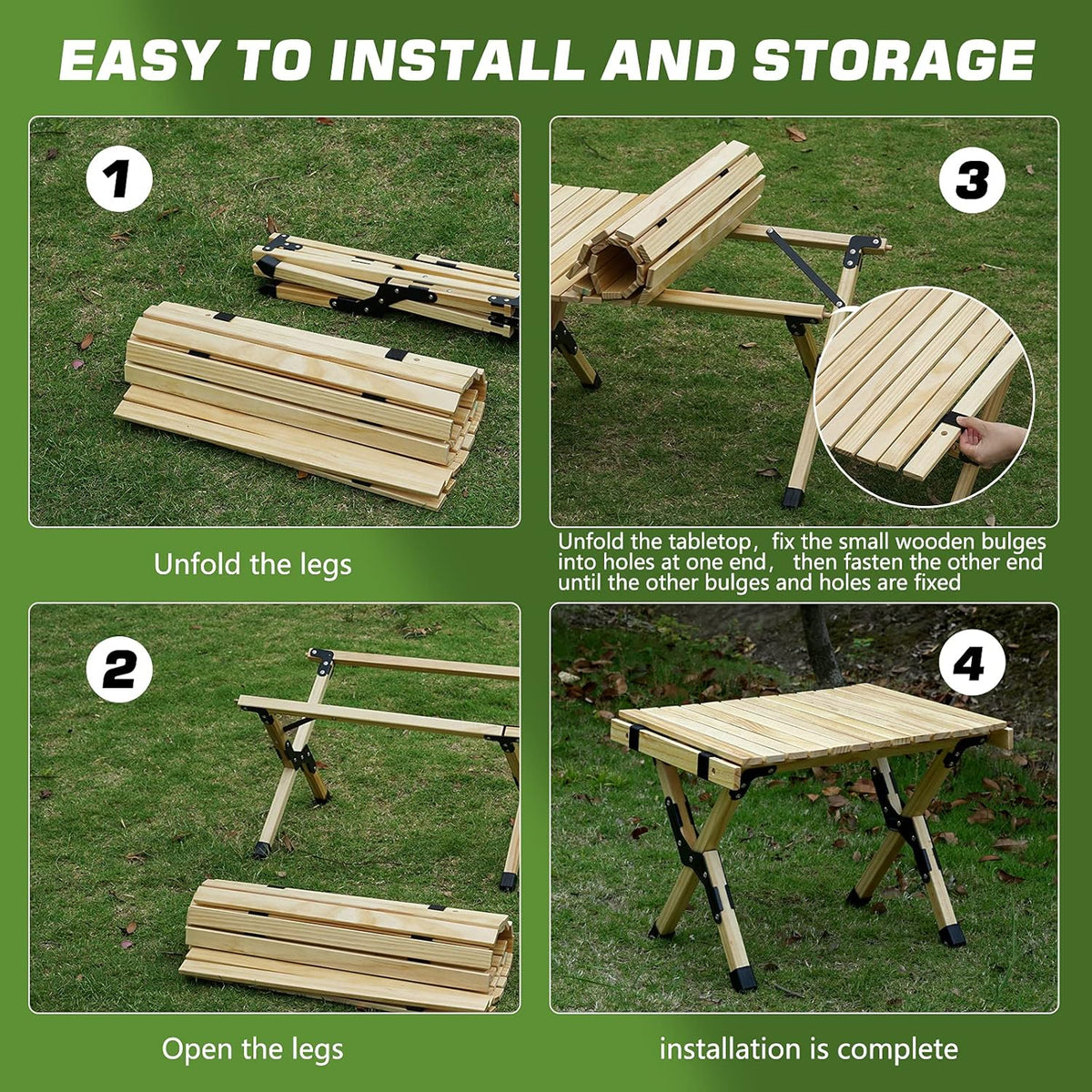 2ft Low Height Portable Folding Wooden Camping Table with Carry Bag P9544