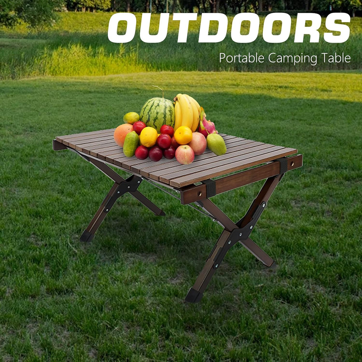 2ft Low Height Portable Folding Wooden Camping Table with Carry Bag P9544