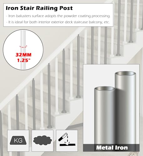 Round Spindles for Staircase, 2 4 6 Pieces Iron Stairs Balusters with Slant 270° Swivel Top Bracket & Screws W4534