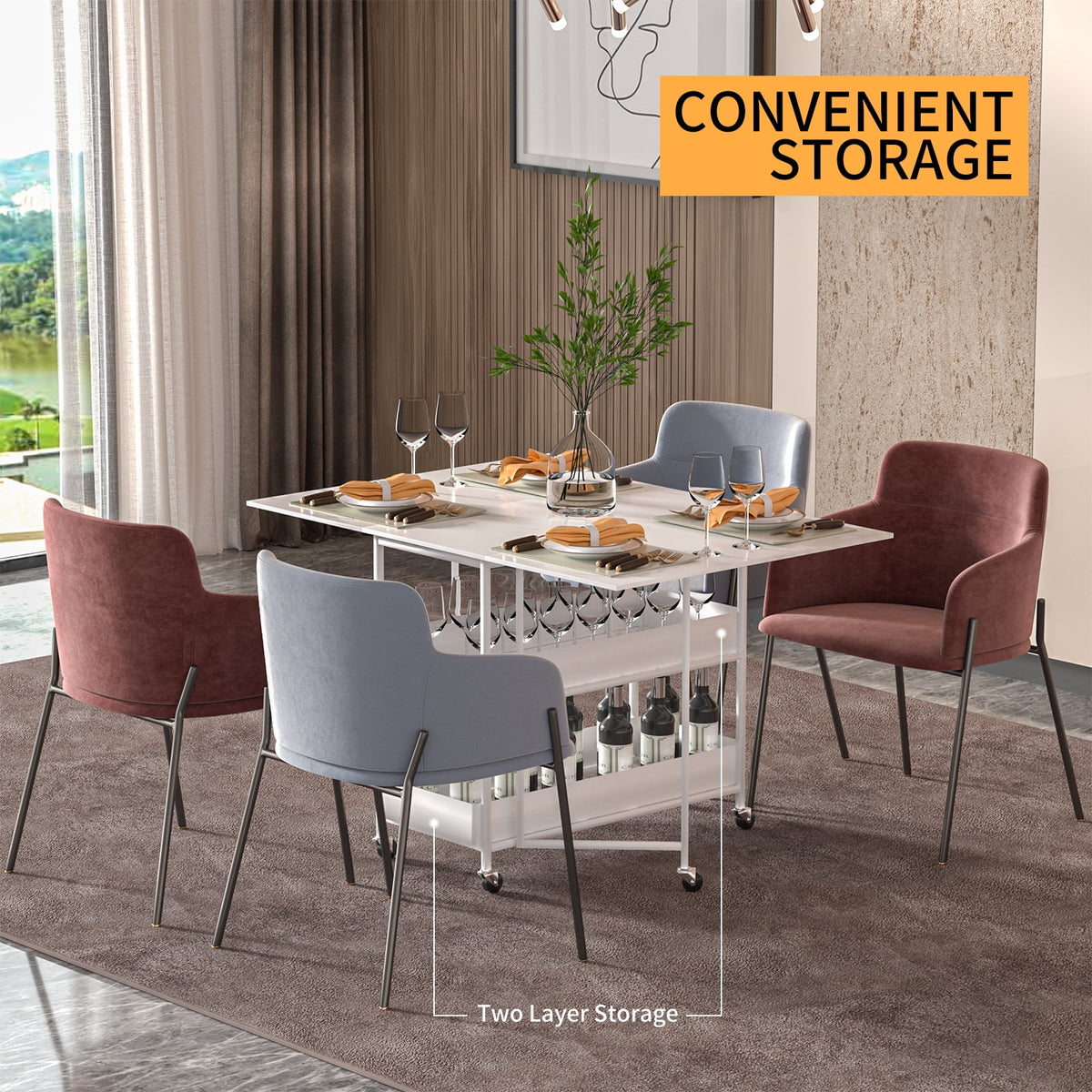 Folding Extendable Dining Table with 7 Wheels White Z789