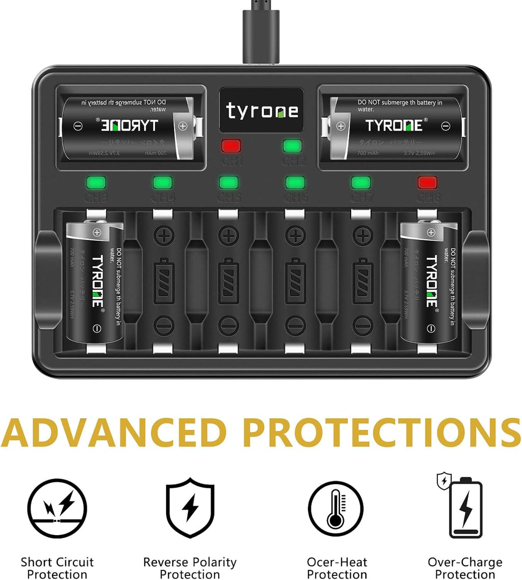 CR123A Rechargeable Batteries with Charger, 16 Pack Lithium Batteries with 8 Port Charger Z606205