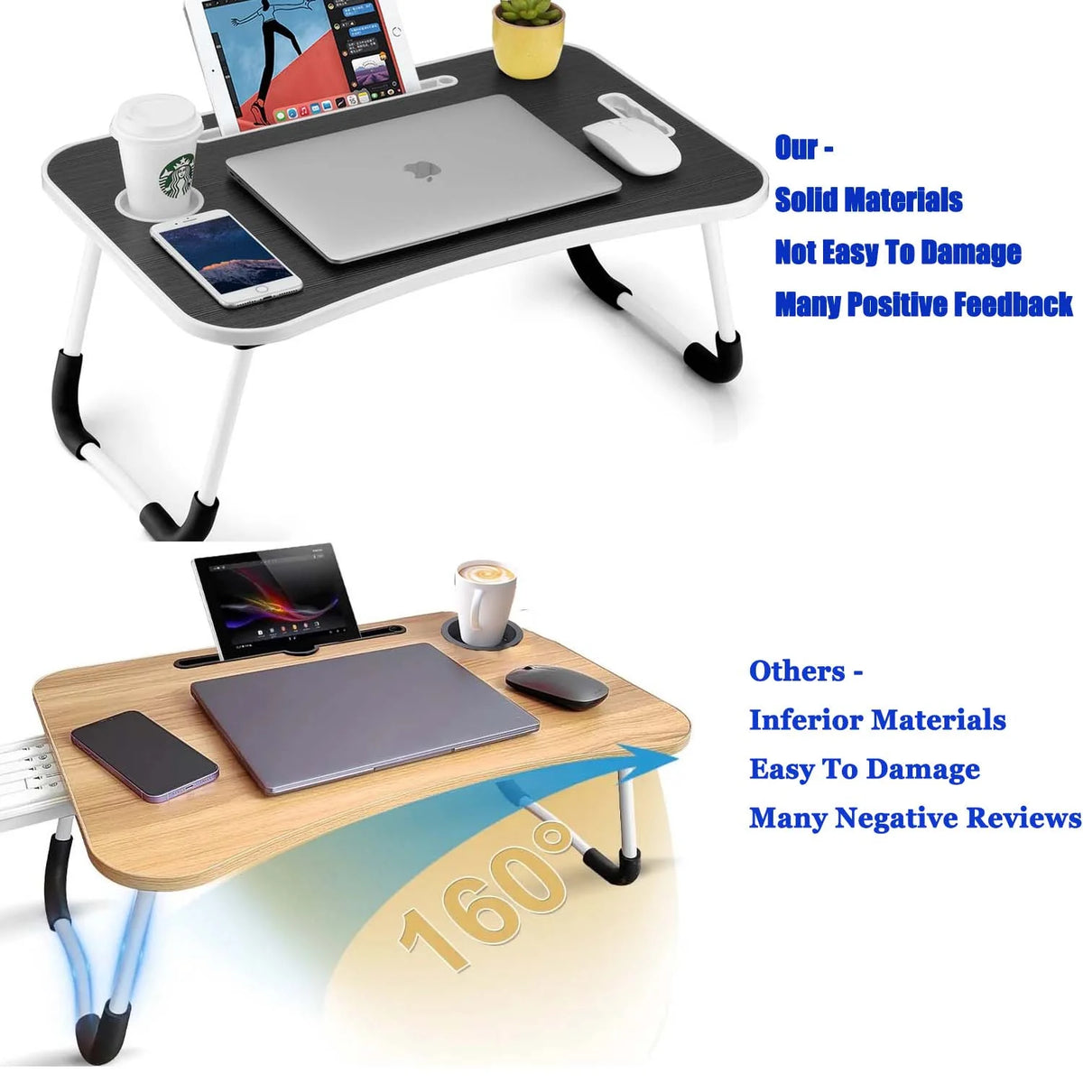 Black Portable Wood Folding Lap Desk with Cup Holder N6568