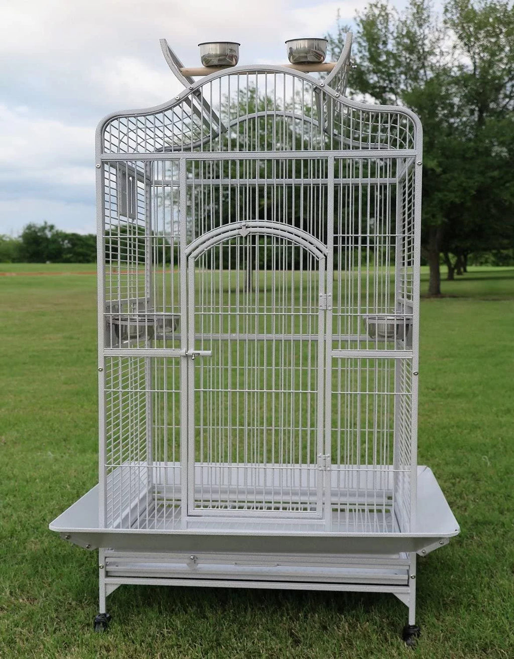 28" x 22" x 59"H Wrought Iron Bird Cage with Rolling Stand U59041
