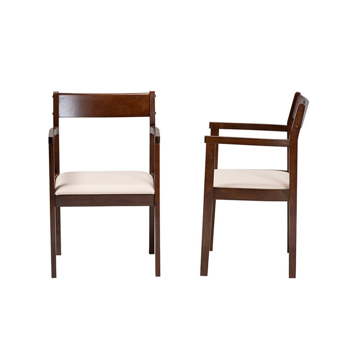 Cream Fabric and Dark Brown Finished Wood 2-Piece Dining Chair Set F5791