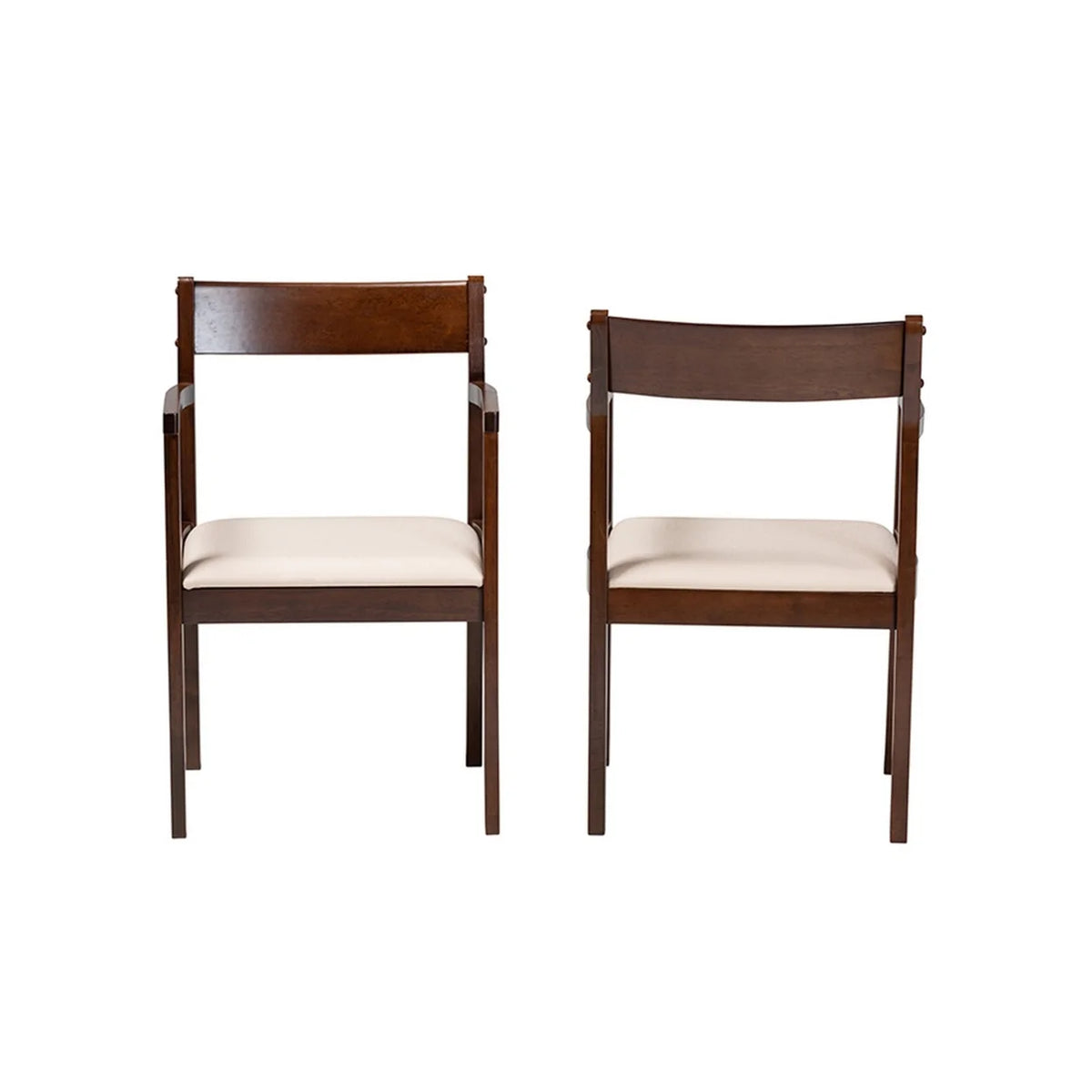 Cream Fabric and Dark Brown Finished Wood 2-Piece Dining Chair Set F5791