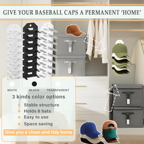 2 Pack Hat Organizer for Baseball Caps, Wall Hat Rack, Hold Up to 16 Hats E187
