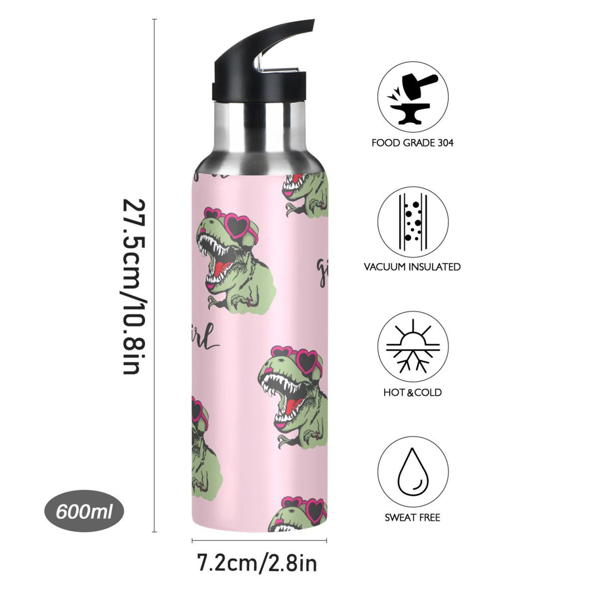 Pink Stainless Steel Insulated Water Bottle with Straw Lid E7862