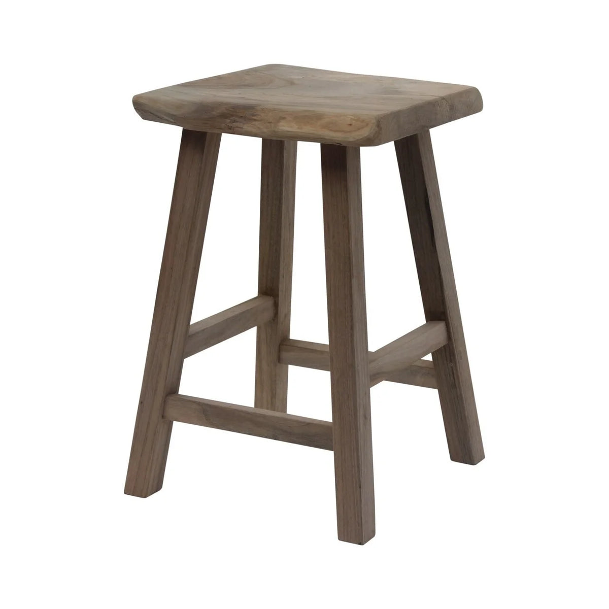 Live Edge Reclaimed Solid Walnut Wood Stool, 20 Inch Tall R44816