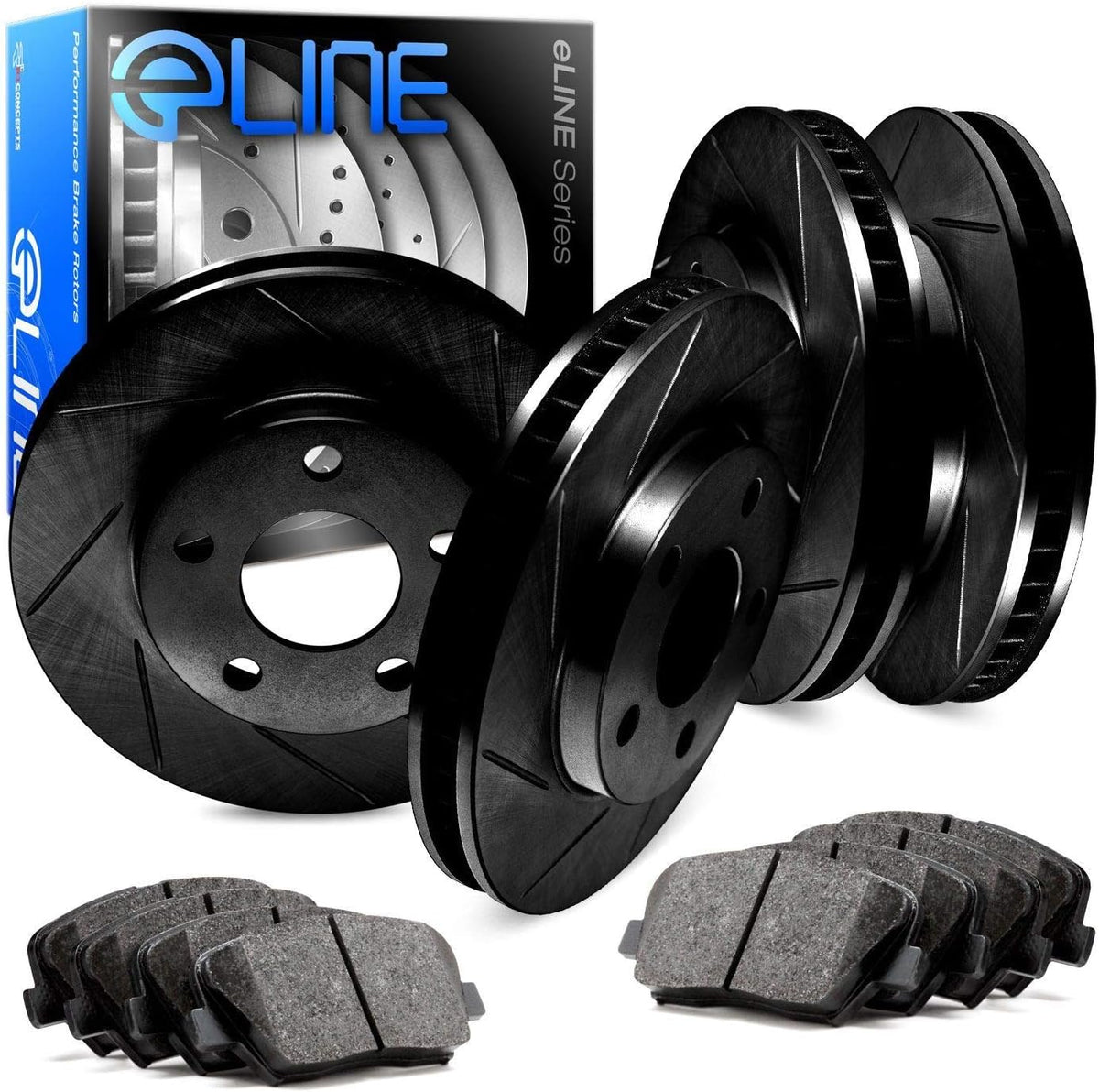 Black Slotted Brake Rotors Kit & Semi-Met Brake Pads L94045