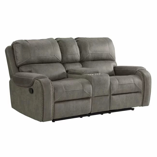 Gray Fabric Dual Reclining Loveseat with Storage Console N827