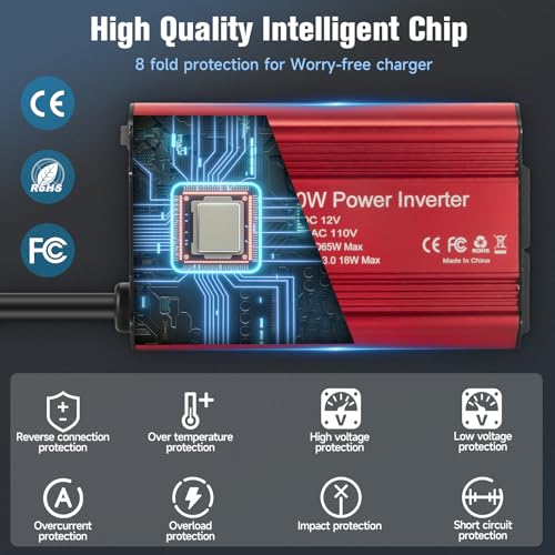 400W Power Inverter 12V DC to 110V AC with PD 65W USB-C & QC 18W Port P713