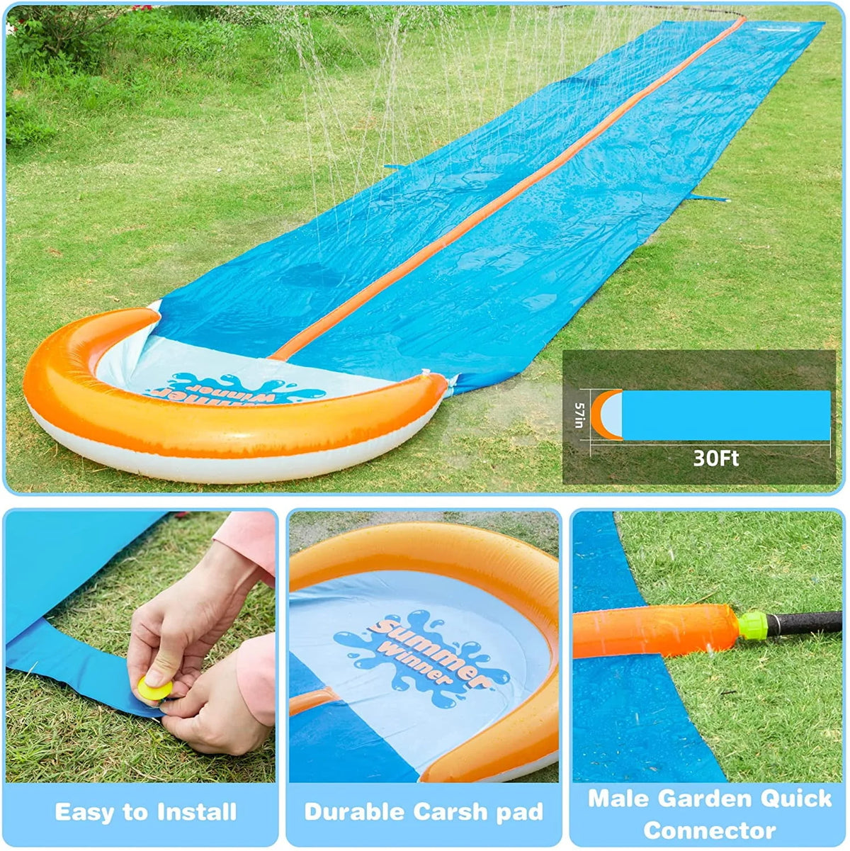 30ft Lawn Water Slide with 2 Body Boards G645678