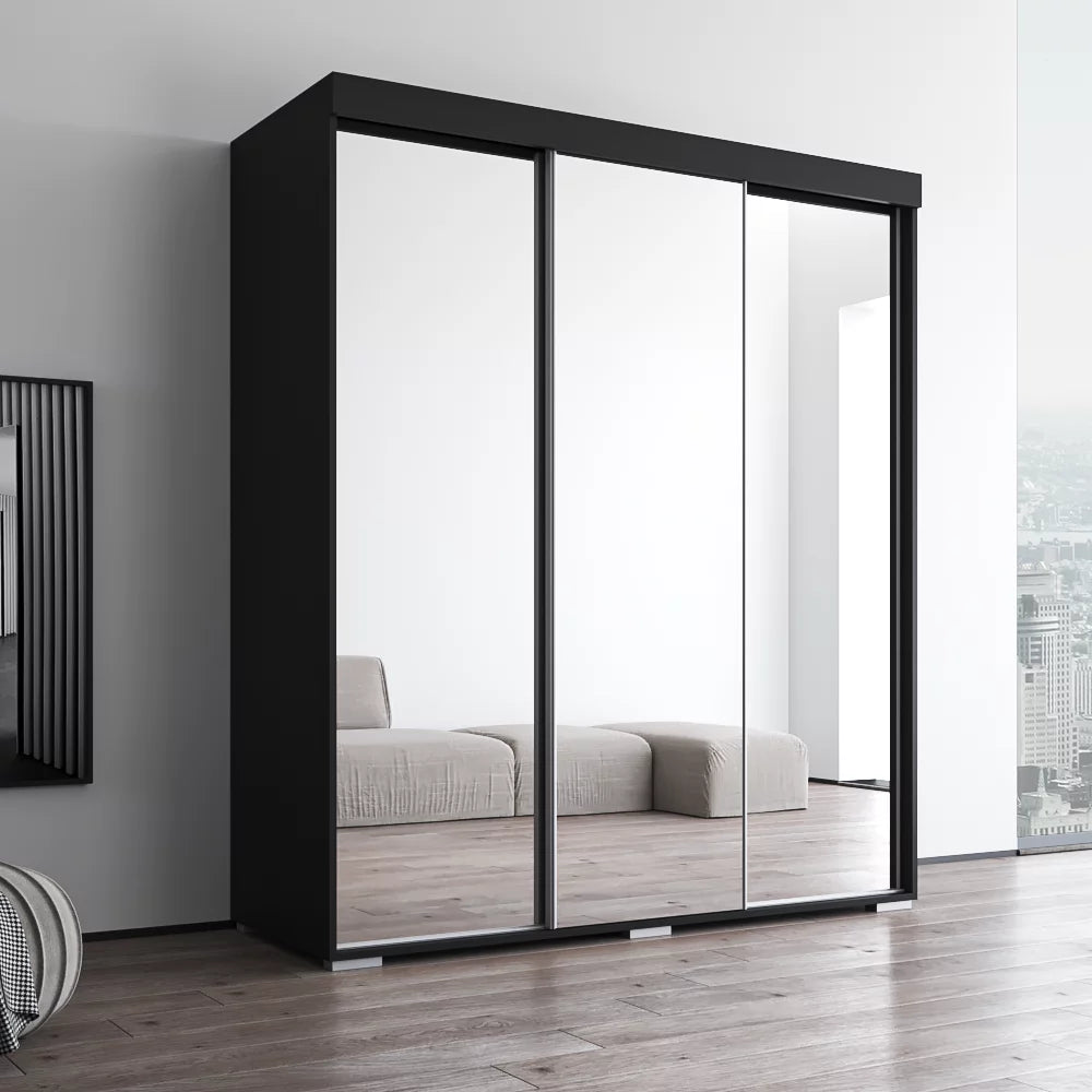 Black 3 Door High Gloss Wardrobe Armoire P494