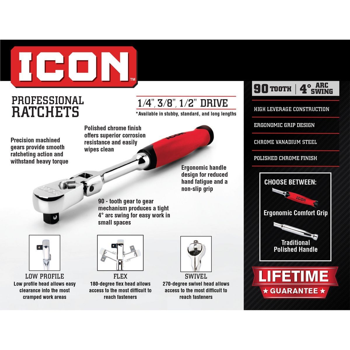 1/4 in. Drive Flex Head Ratchet F388508
