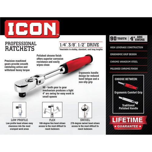 1/4 in. Drive Flex Head Ratchet F388508