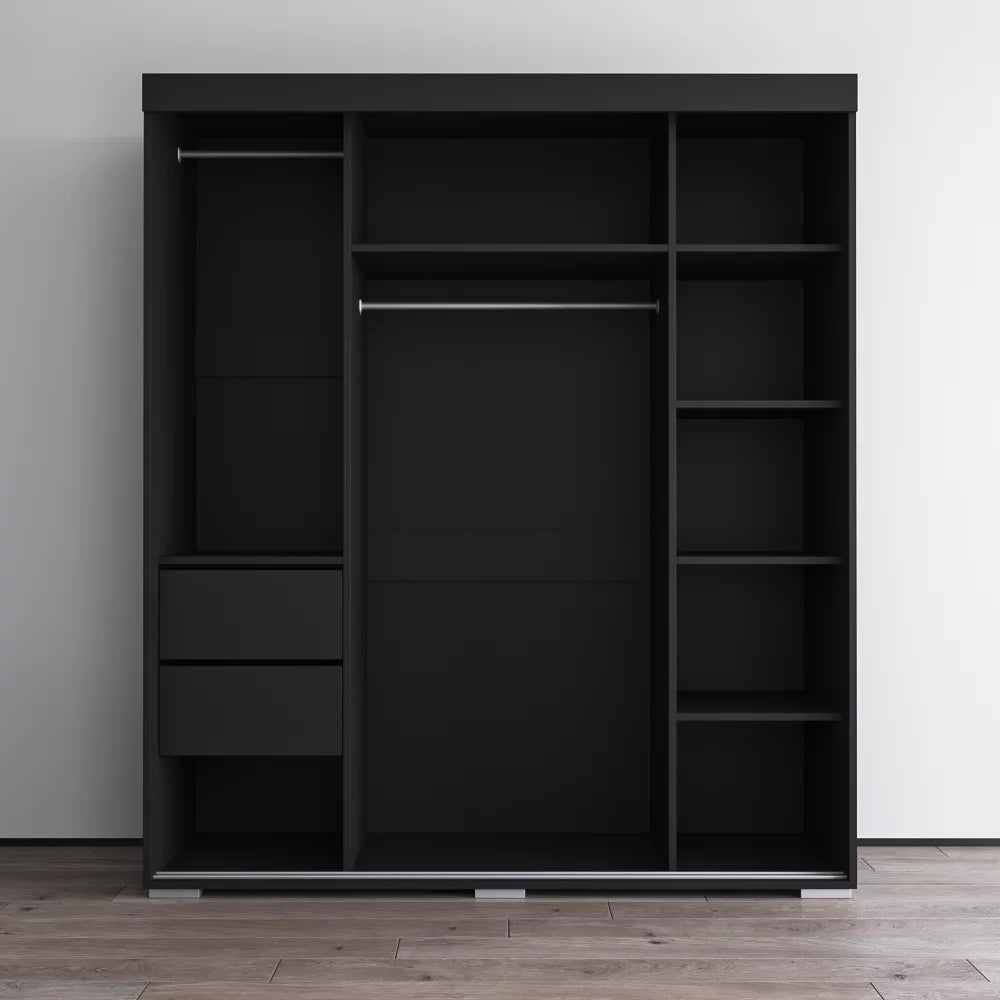 Black 3 Door High Gloss Wardrobe Armoire P494
