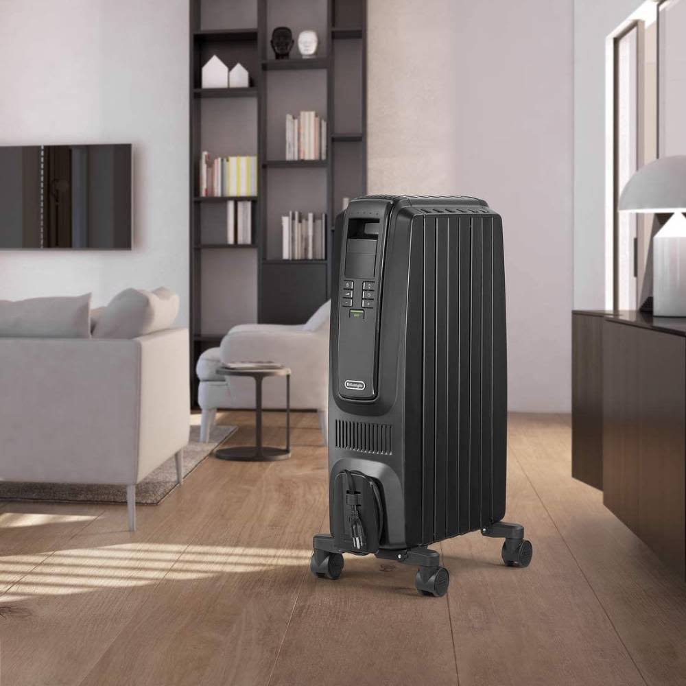 Oil-Filled Radiator Space Heater, Quiet 1500W, Adjustable Thermostat, 3 Heat Settings, Timer D384553