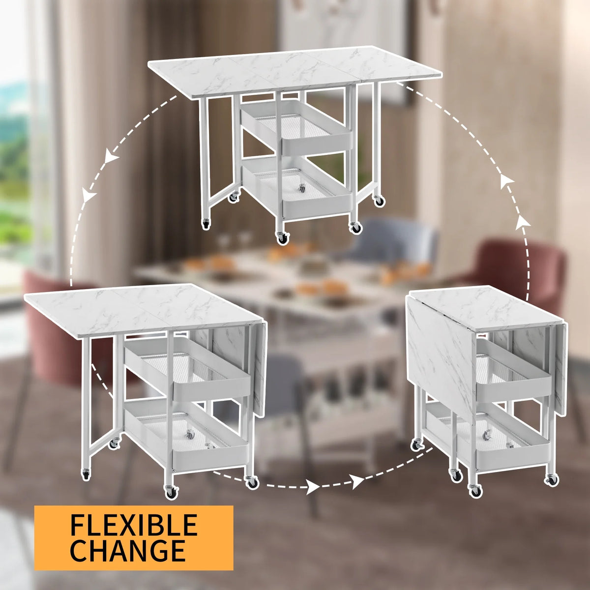 Folding Extendable Dining Table with 7 Wheels White Z789