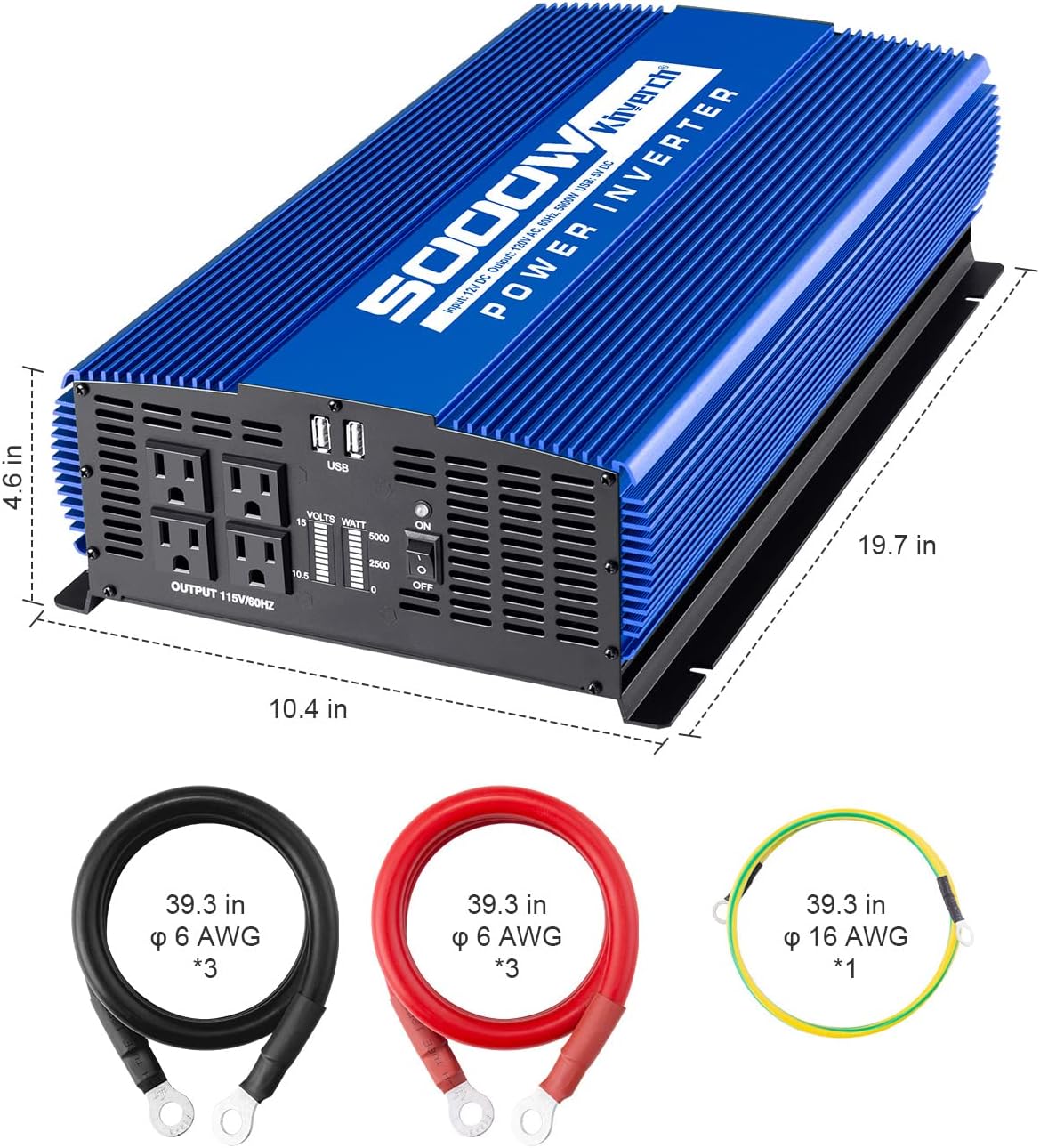 5000W Power Inverter 12V to 110V Car Inverter 4AC Outlets 2USB Ports G6382