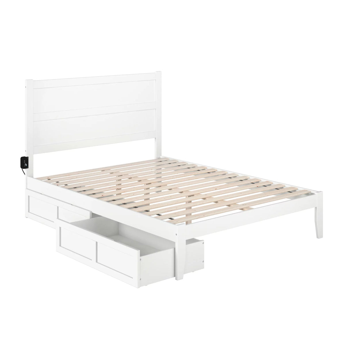 White Solid Wood Queen Bed with 2 Storage Drawers R8342