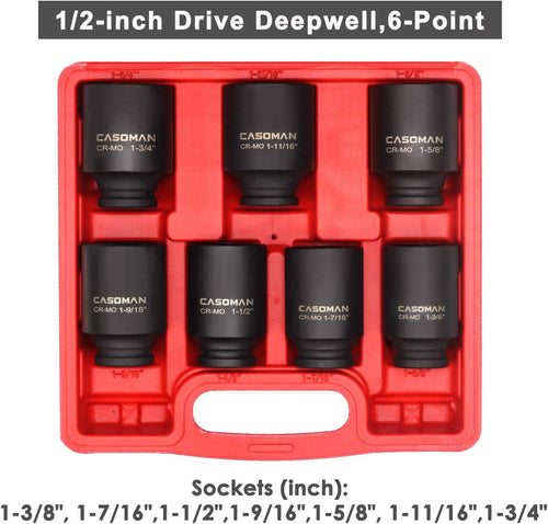 1/2-Inch Drive Deep Impact Socket Set, Cr-Mo, 6-Point, 7 Piece M859