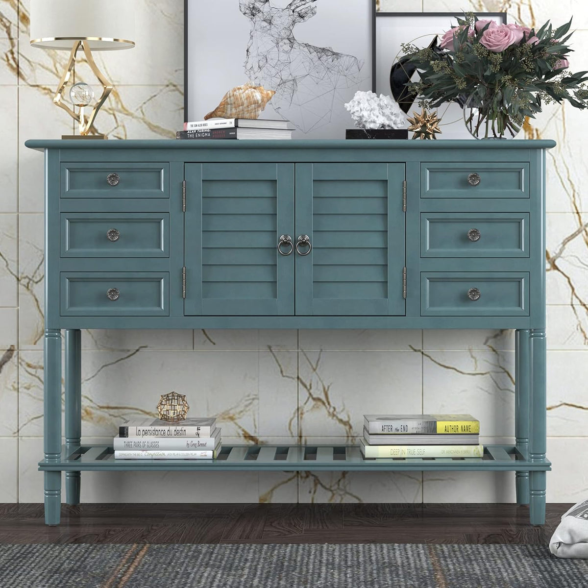 Light Green MDF Sideboard Console Table with 6 Drawers S690