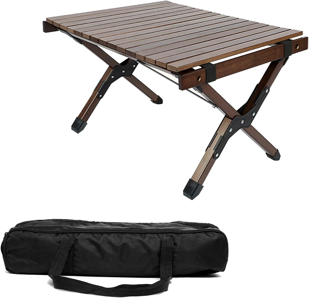 2ft Low Height Portable Folding Wooden Camping Table with Carry Bag P9544