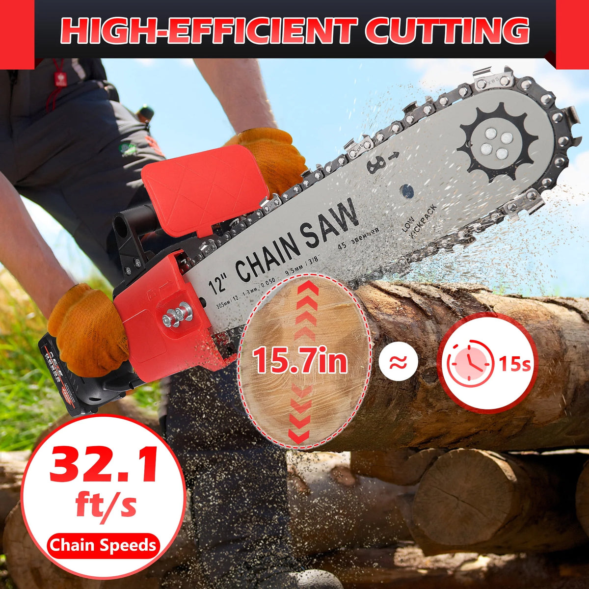 12 Cordless Electric Chainsaw with 2pcs 2000Ah Battery X309