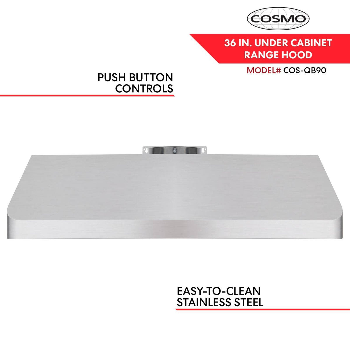 Stainless Steel Ducted Under Cabinet Range Hood with Push Button Controls, LED Lighting and Permanent Filters A81287