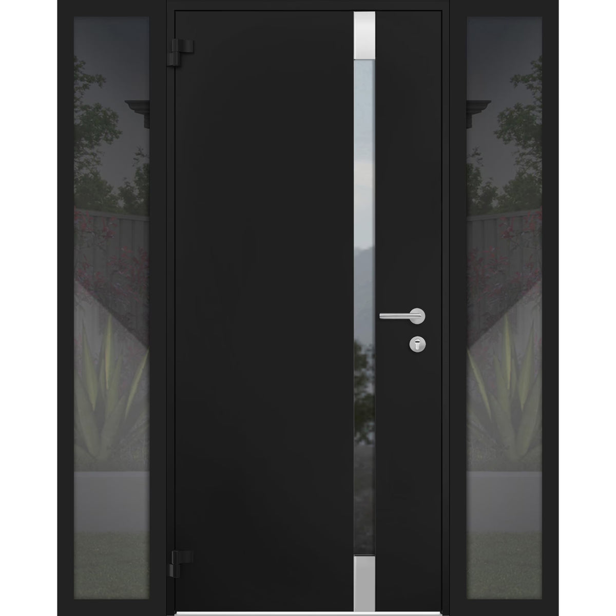 Black Steel Prehung Door with 2 Side Windows, 36" x 80" Right-hand Inswing W600009