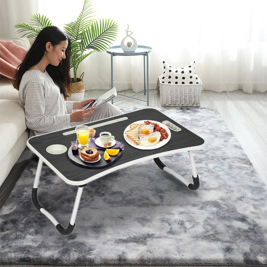 Black Portable Wood Folding Lap Desk with Cup Holder N6568