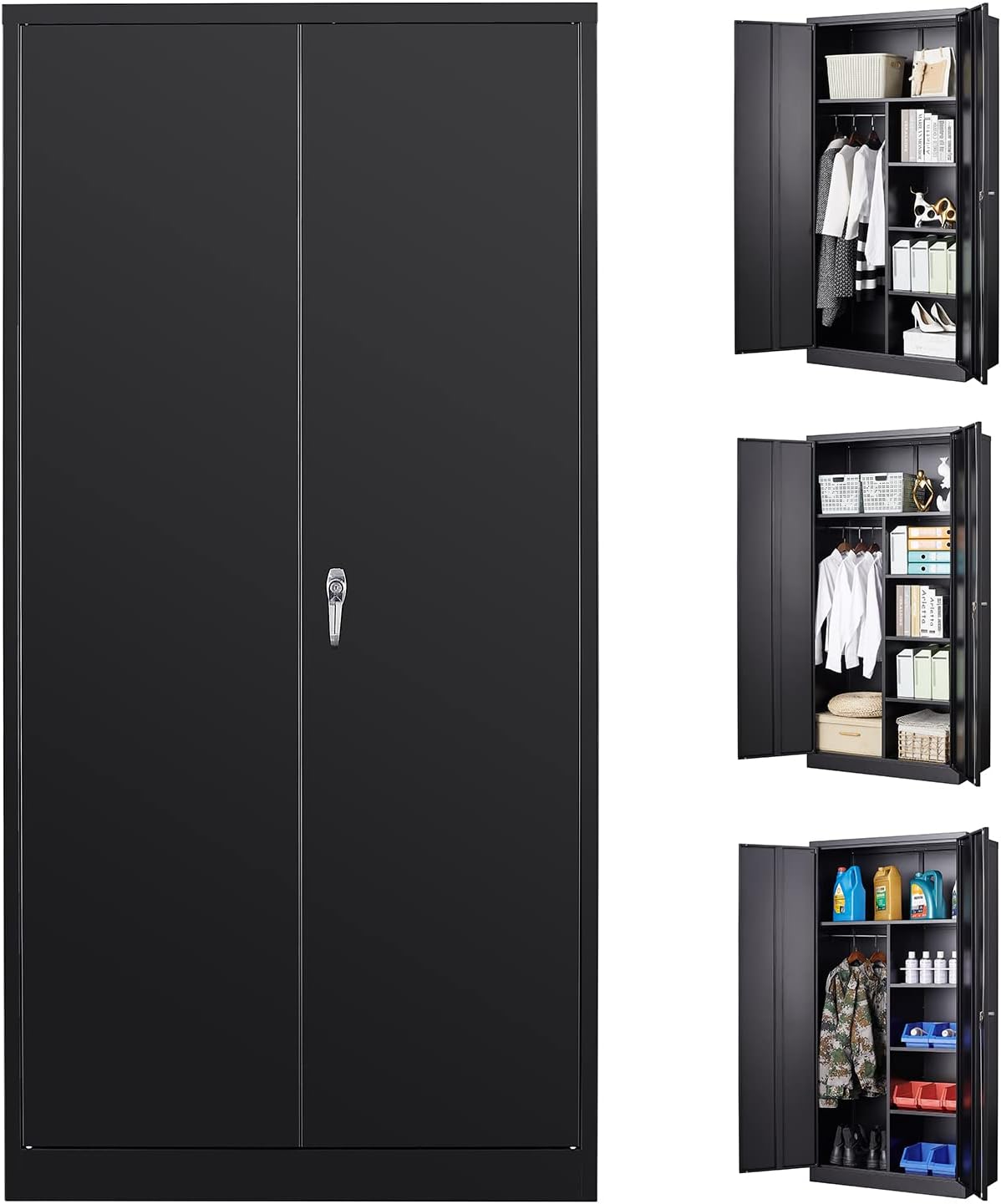 72" Tall Steel Storage Cabinet with Locking Door and 4 Adjustable Shelves X931574