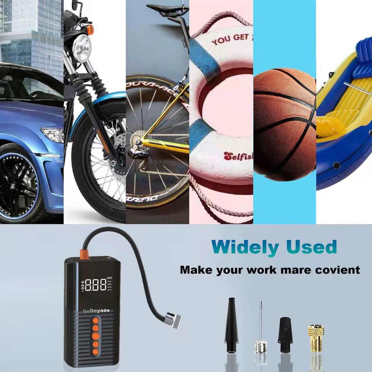 Cordless Tire Inflator Portable Air Compressor Pump with 6000mAh Battery LED Light O97534