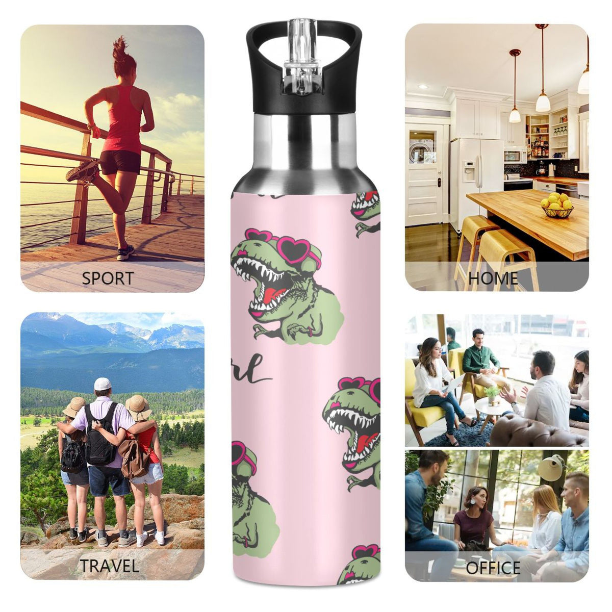 Pink Stainless Steel Insulated Water Bottle with Straw Lid E7862