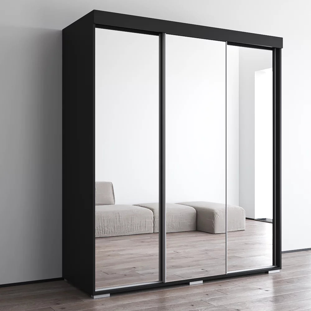 Black 3 Door High Gloss Wardrobe Armoire P494