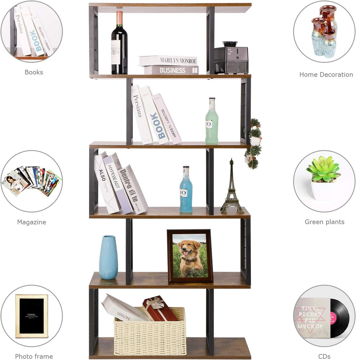 5-Tier S-Shaped Bookshelf L121893