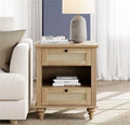 Natural Wood Rattan Nightstand with 2 Drawers E595