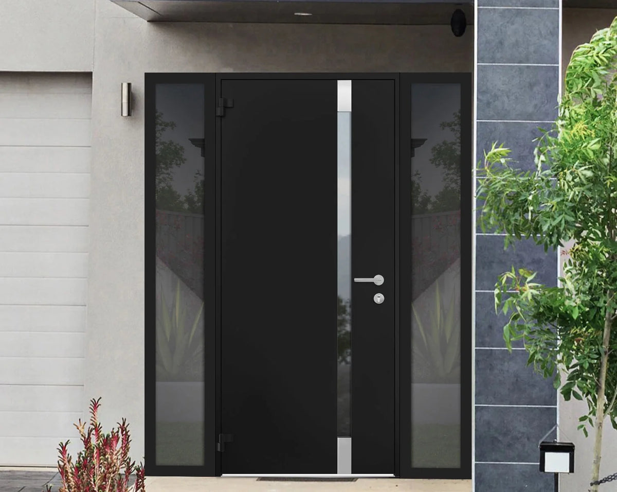 Black Steel Prehung Door with 2 Side Windows, 36" x 80" Right-hand Inswing W600009